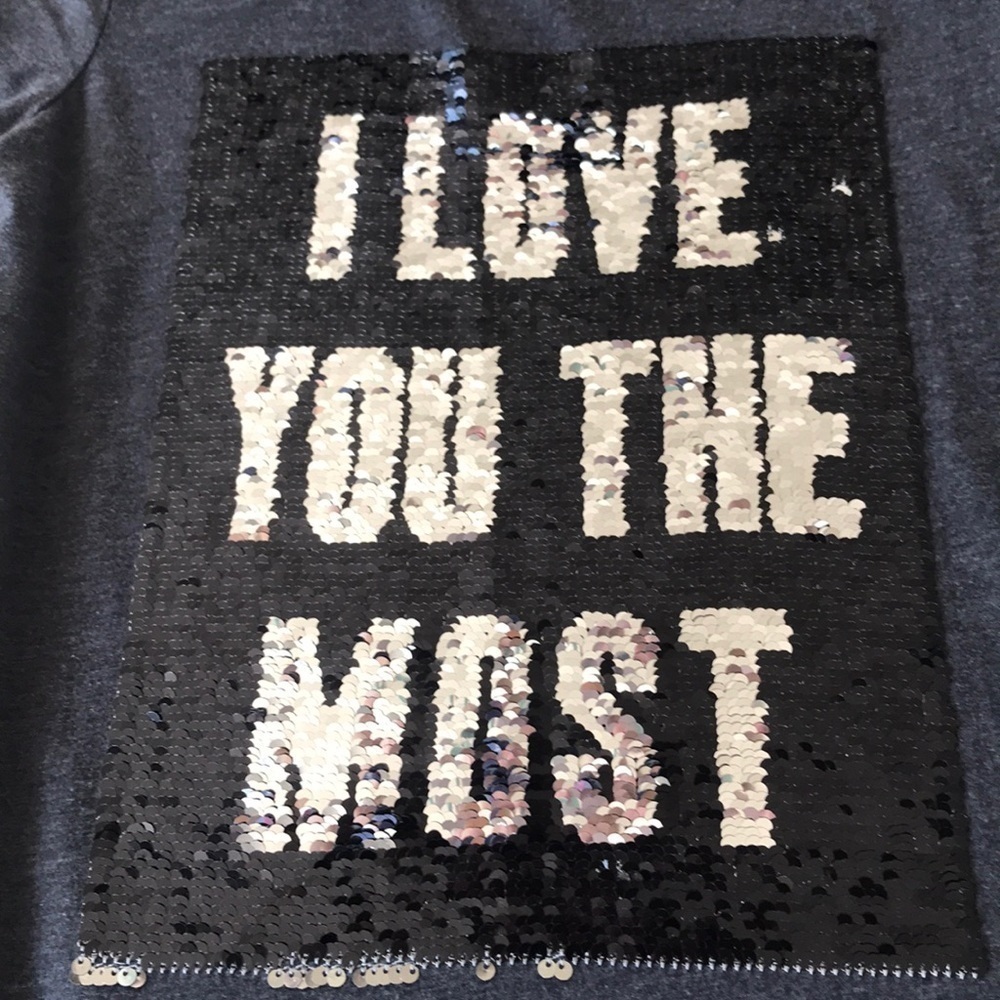 Black Matter Reversible Sequin Graphic Tee “I Love You The Most / Least” - Picture 3 of 7